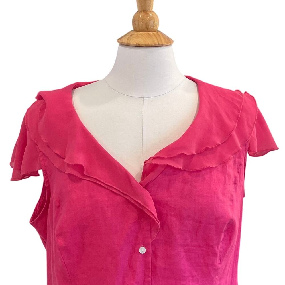 Multiples Pink Linen Button Down Blouse, Short Ru… - image 2